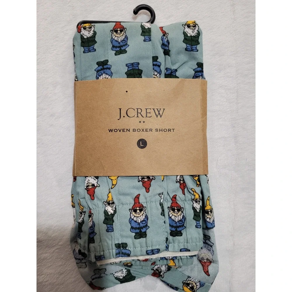 NWT J.Crew Woven Boxer Short Mens L Blue New Gnome Print Cotton